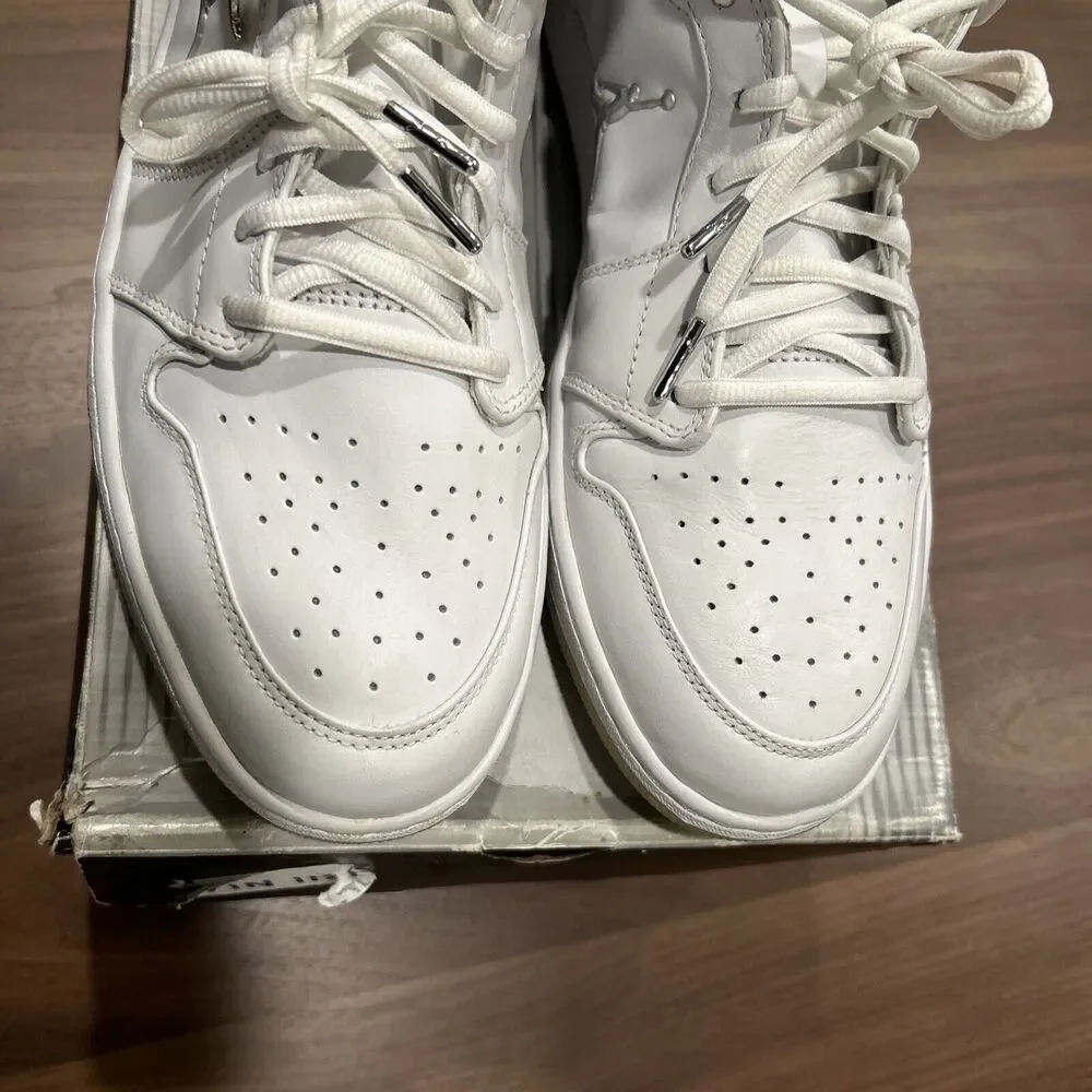 Vintage Air Jordan Retro 1 White Metallic Silver 2002 Sneakers Size 14 Pre-Owned